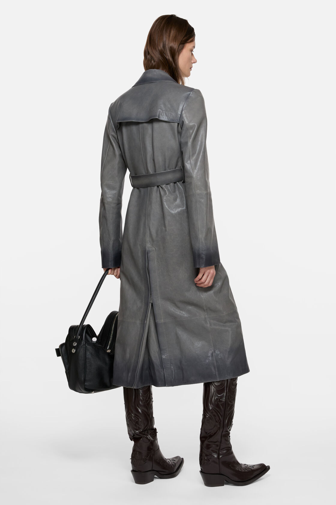 Leather trenchcoat, Anthracite grey, 2000x
