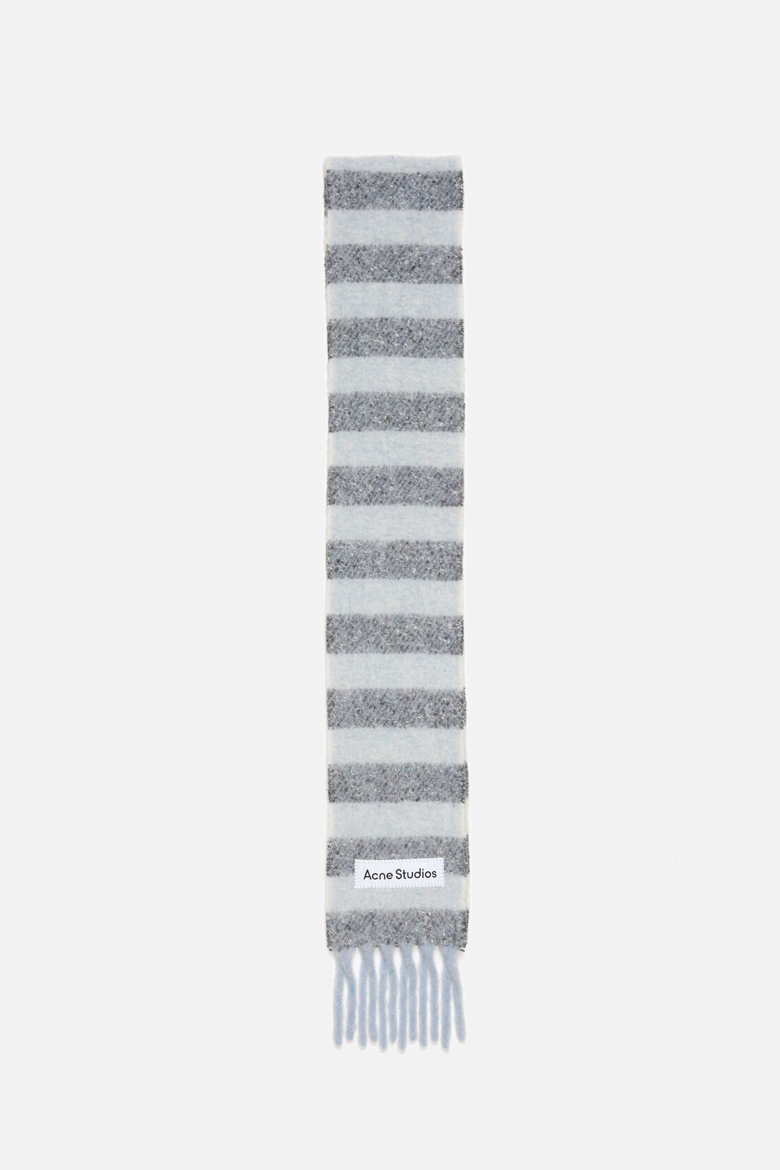 Fringed wool scarf - skinny, Grey/white, 2000x
