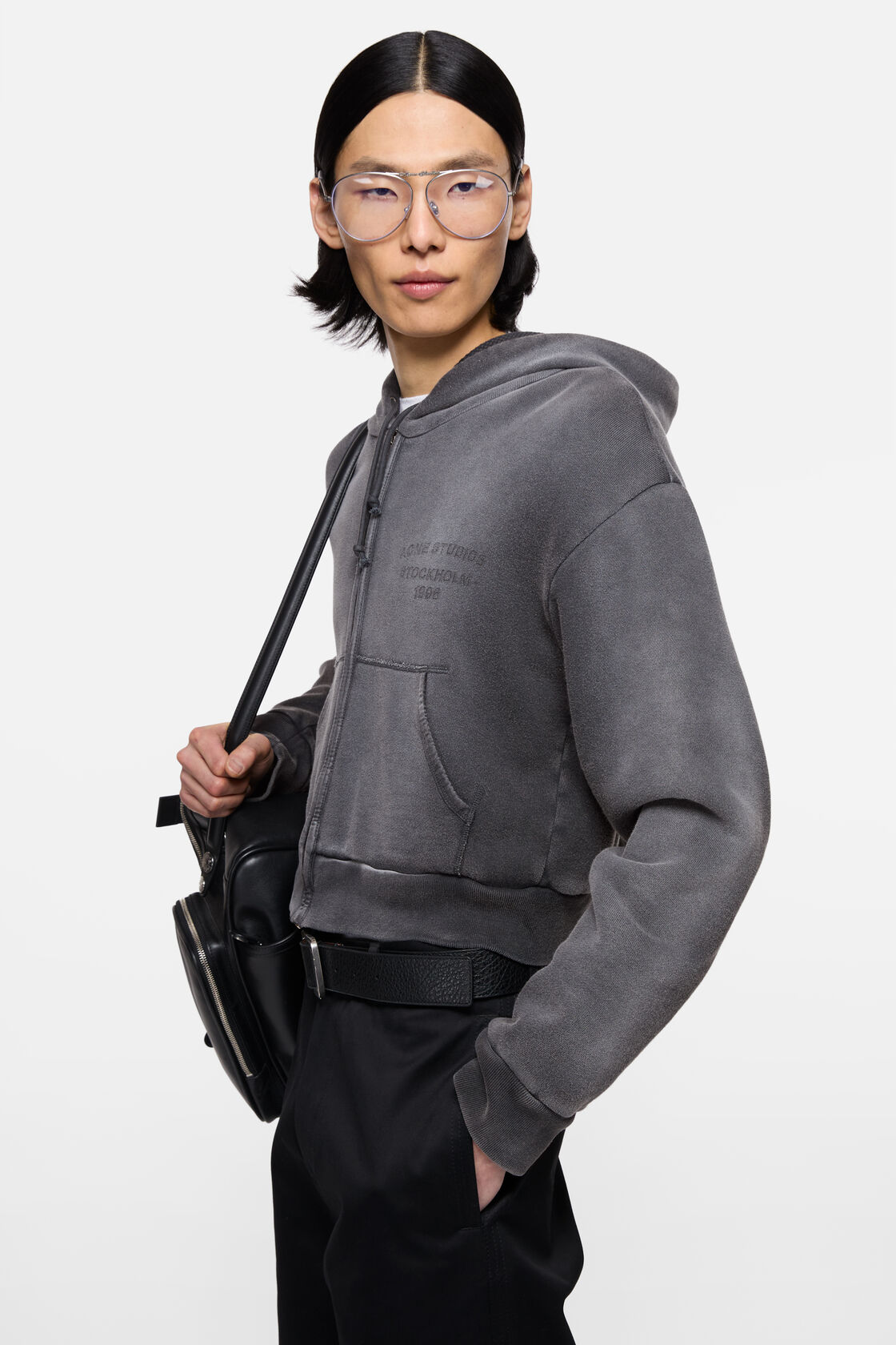 Sprayed zip hoodie, Faded black, 2000x