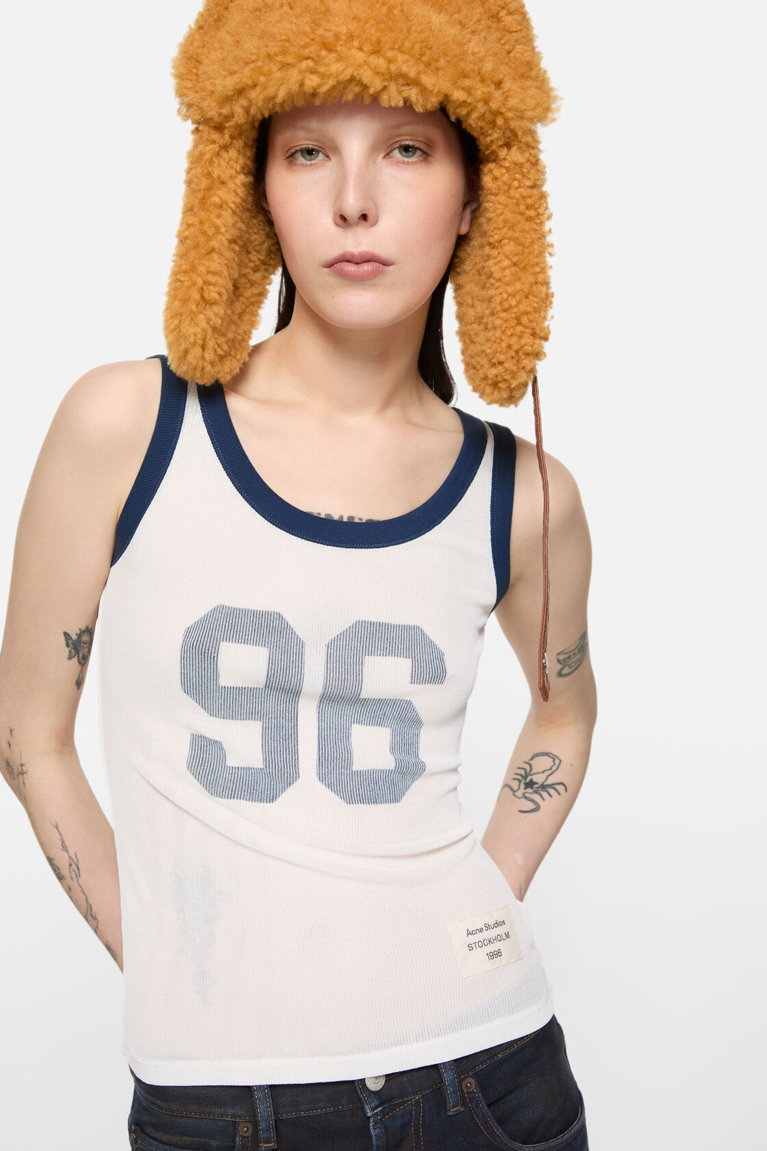 Ribbed tank top, White/navy, 2000x