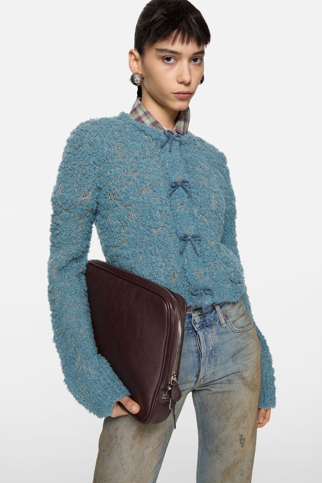 Bow wool cardigan, Dirty blue, 2000x