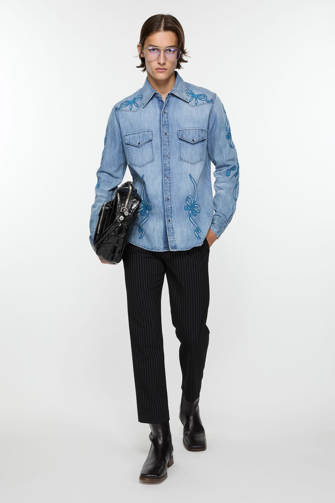 Embroidered denim shirt, Blue/blue, 2000x