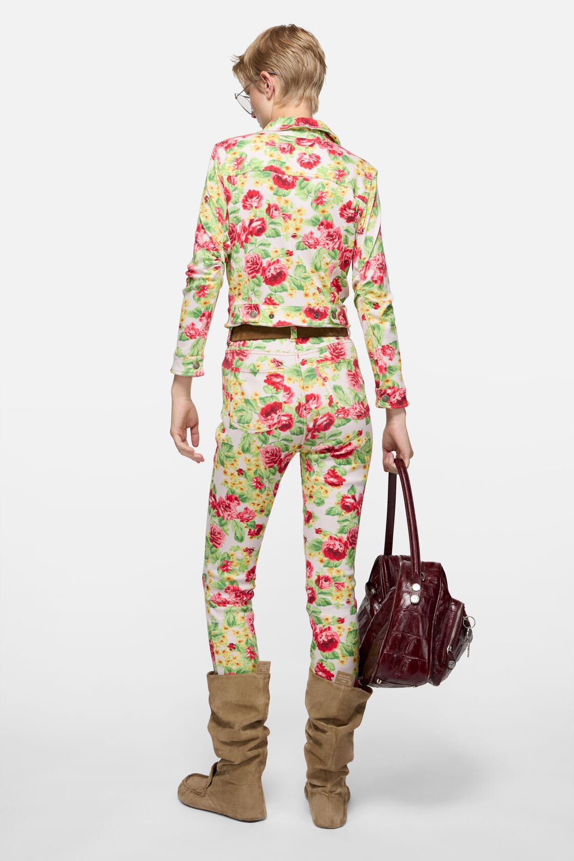 Printed stretch denim jacket, Pink/multi, 2000x