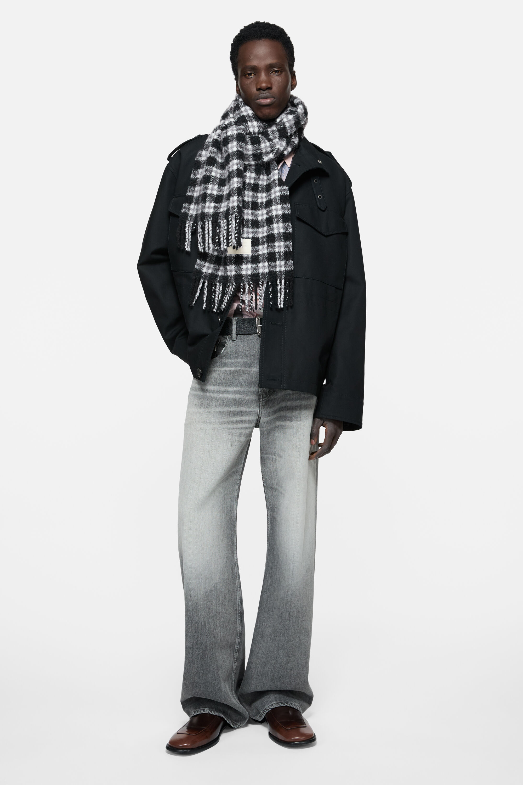 新品未使用【Acne Studios】チェックロゴスカーフ Acne Studios - ロゴチェックスカーフ - ホワイト/ブラック