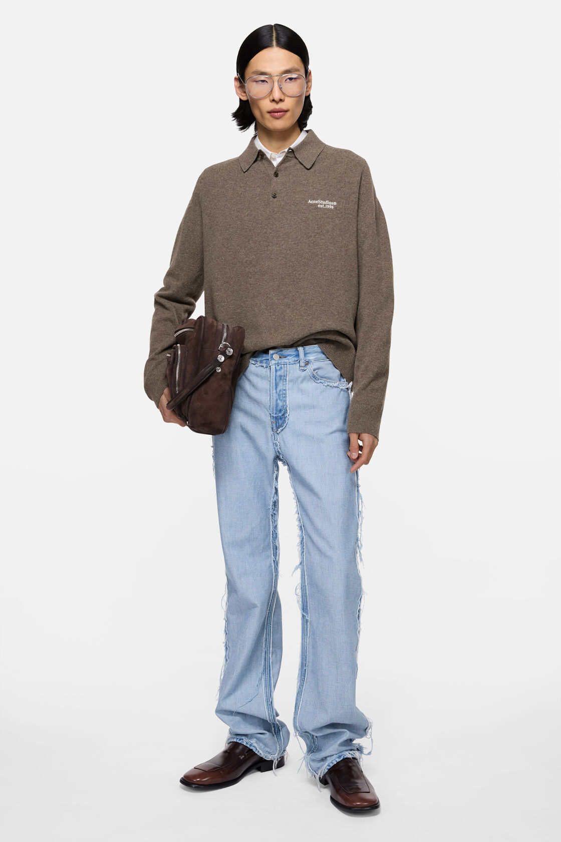 Wool knit polo, Brown melange, 2000x