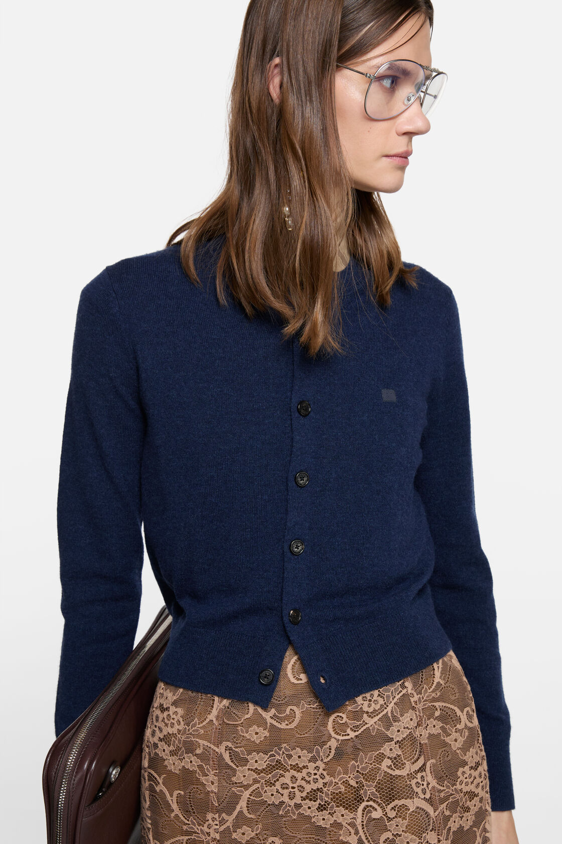Fitted cardigan - yak wool, Navy melange, 2000x