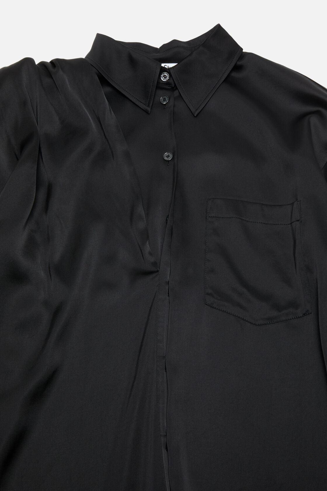 Layered Satin Blouse, Black, 2000x