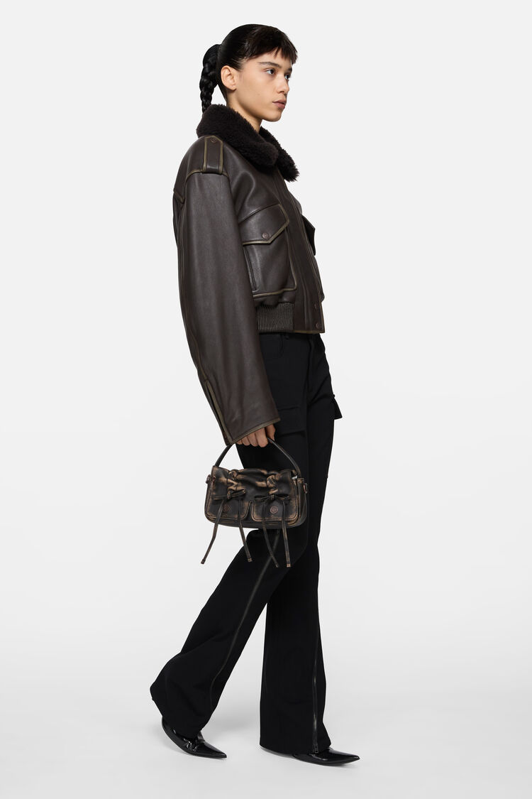 Multipocket Micro Crossbody Vintage, Dark brown/beige