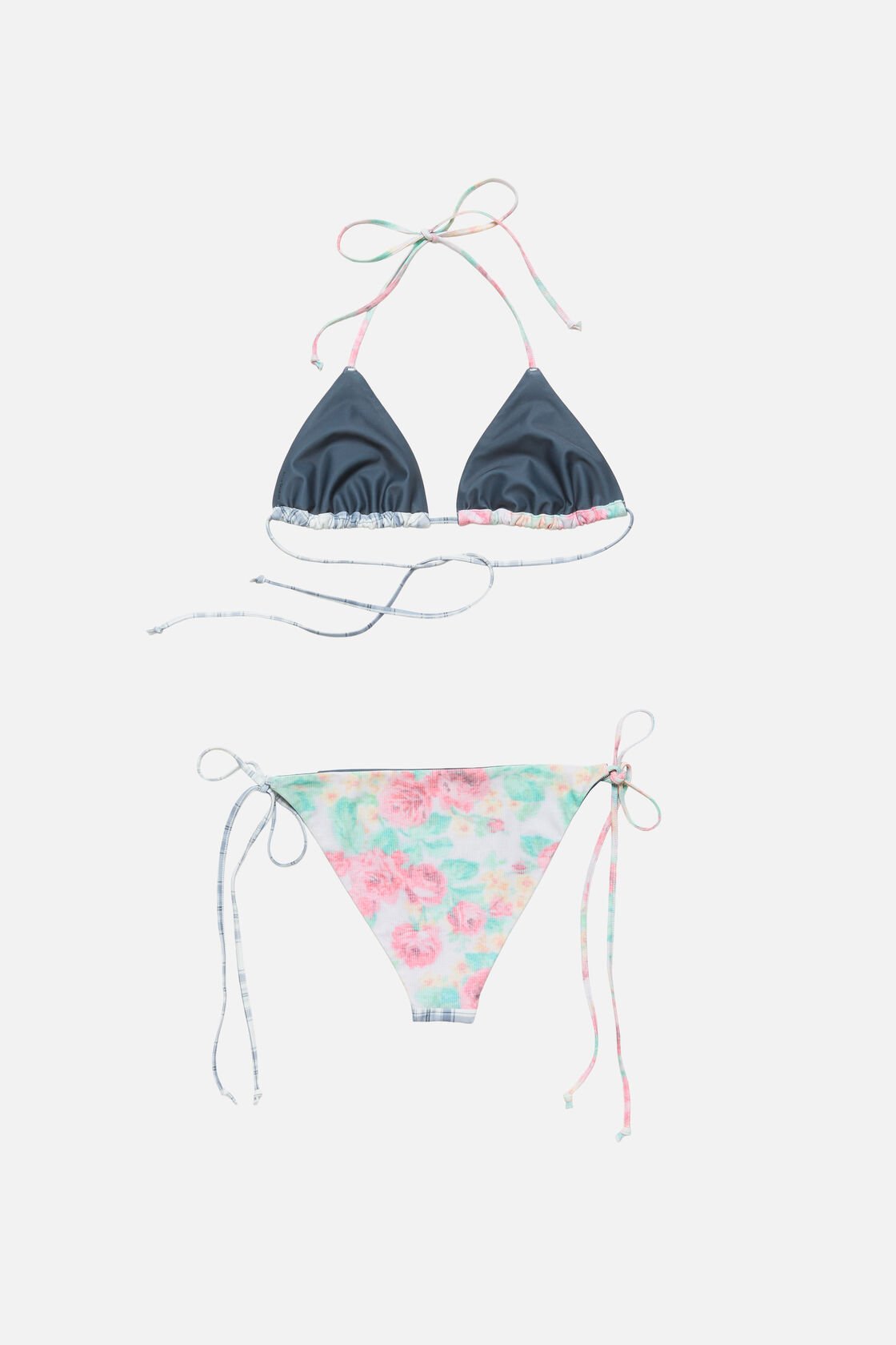 Flower check bikini, Blue/pink, 2000x