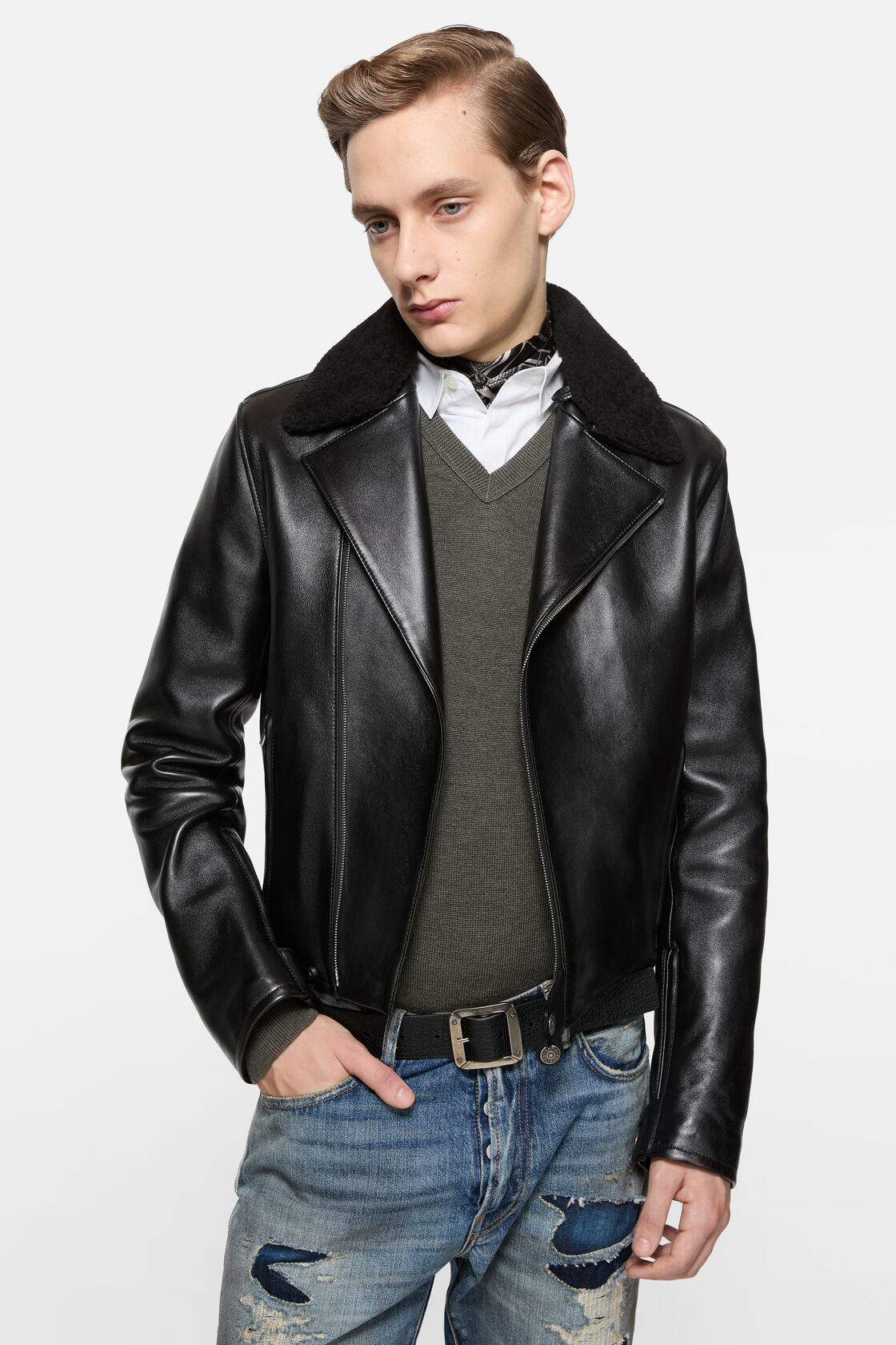 Leather biker jacket, Black, 2000x