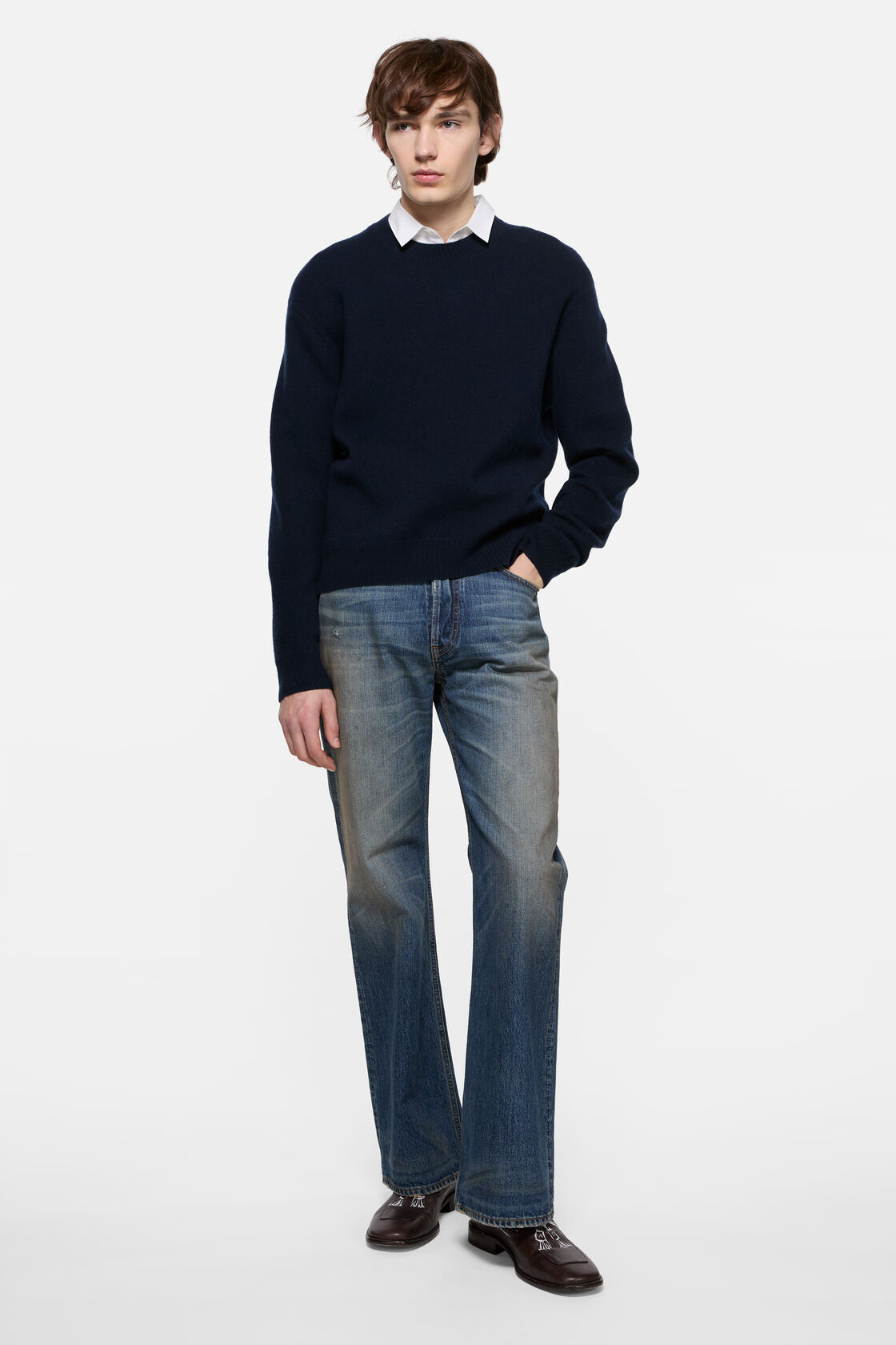 Cashmere sweater with logo, Ink blue, 2000x