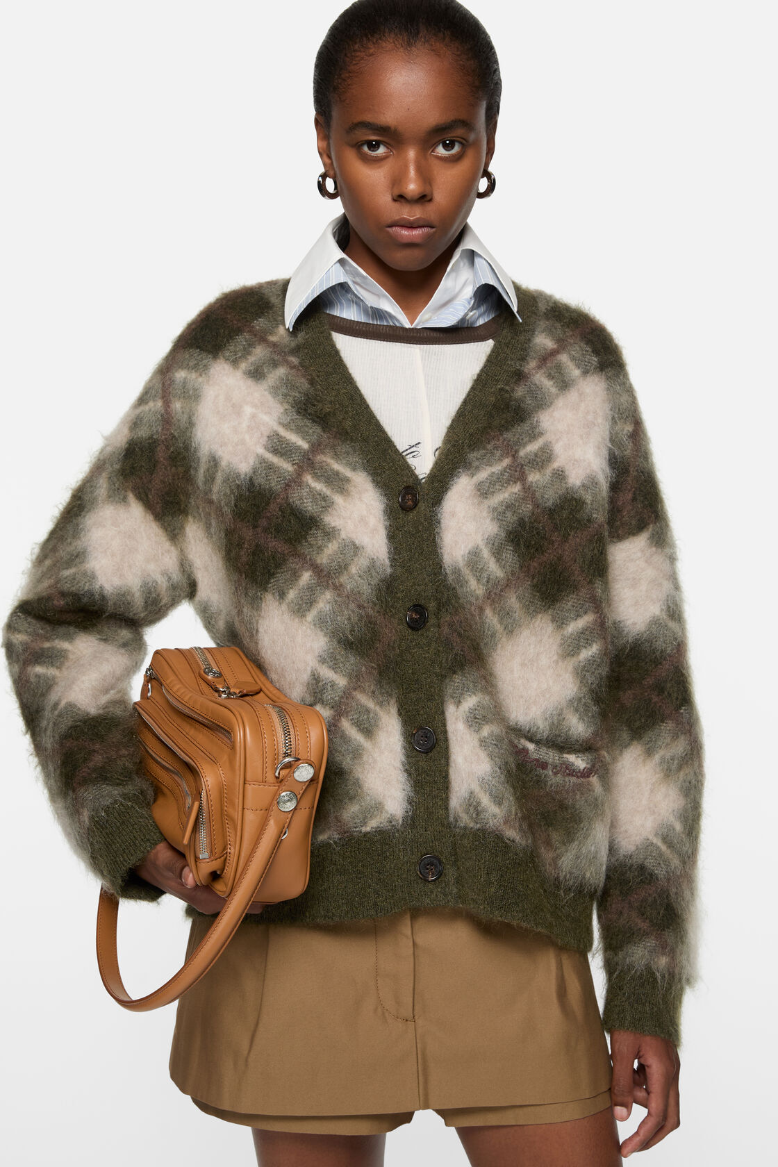 Mohair v-neck cardigan, Olive green/multi, 2000x