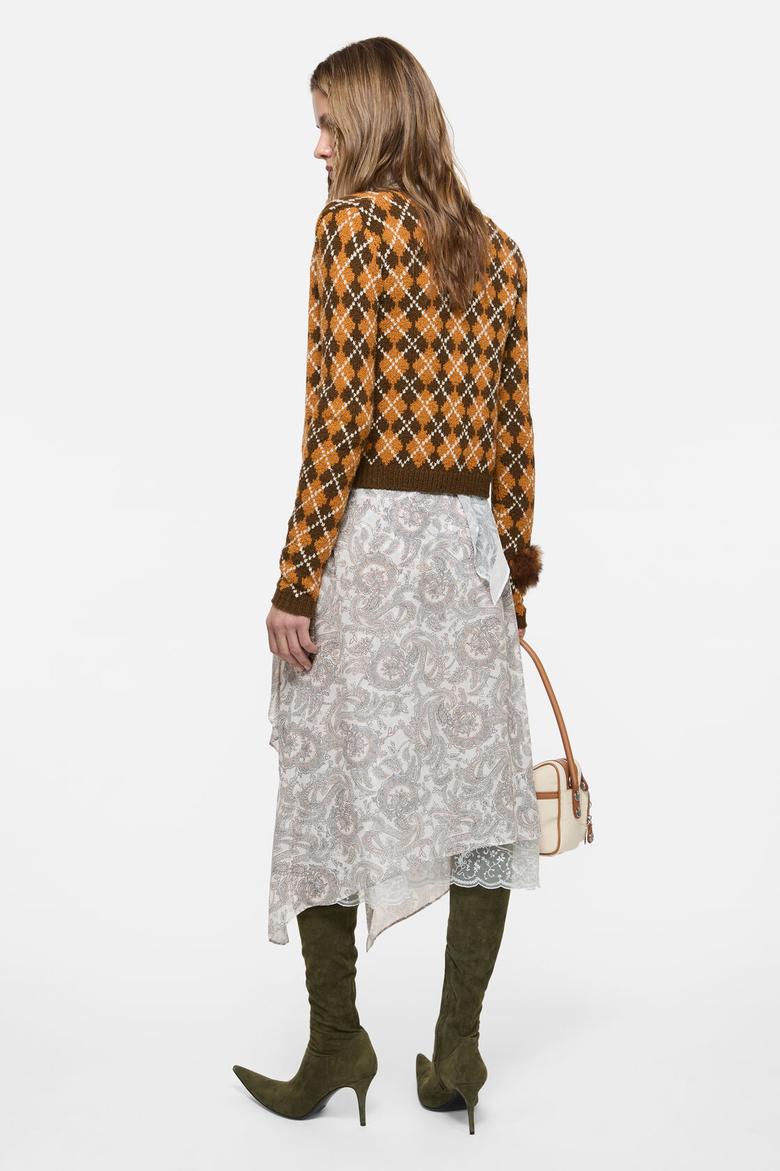 Boucl&eacute; Argyle Knit Cardigan, Brown/orange, 2000x