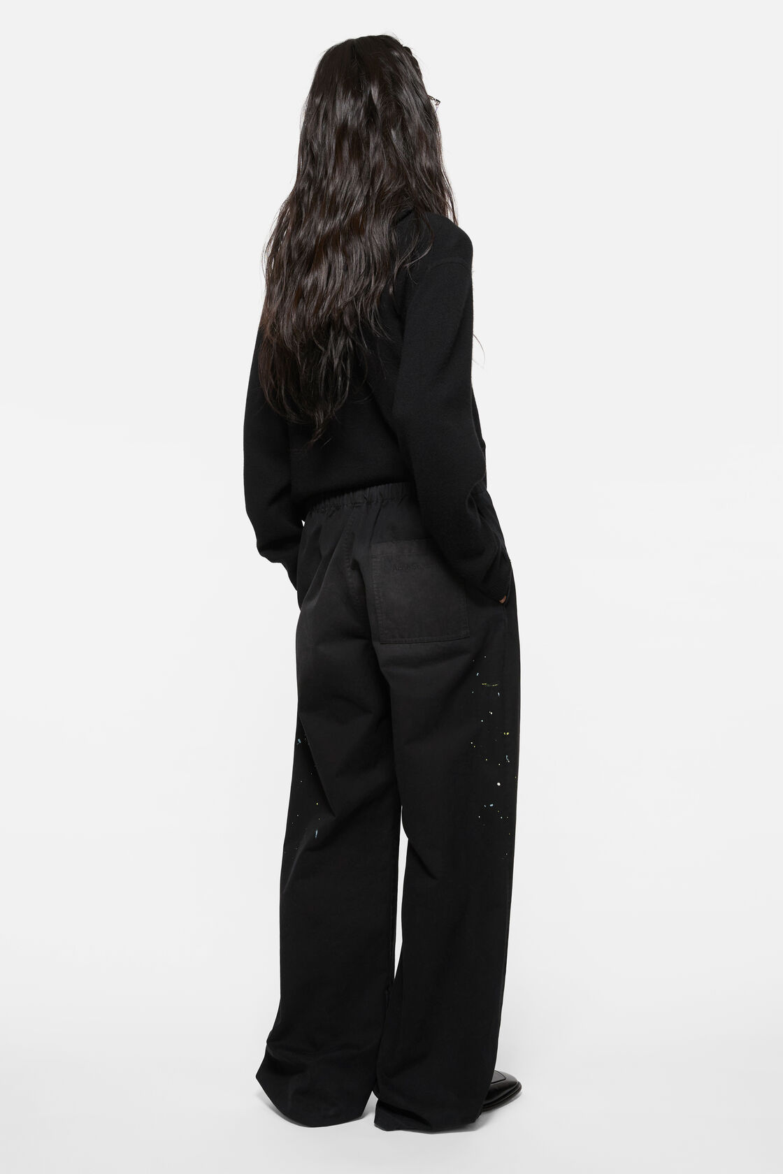 Washed cotton trousers, Black, 2000x