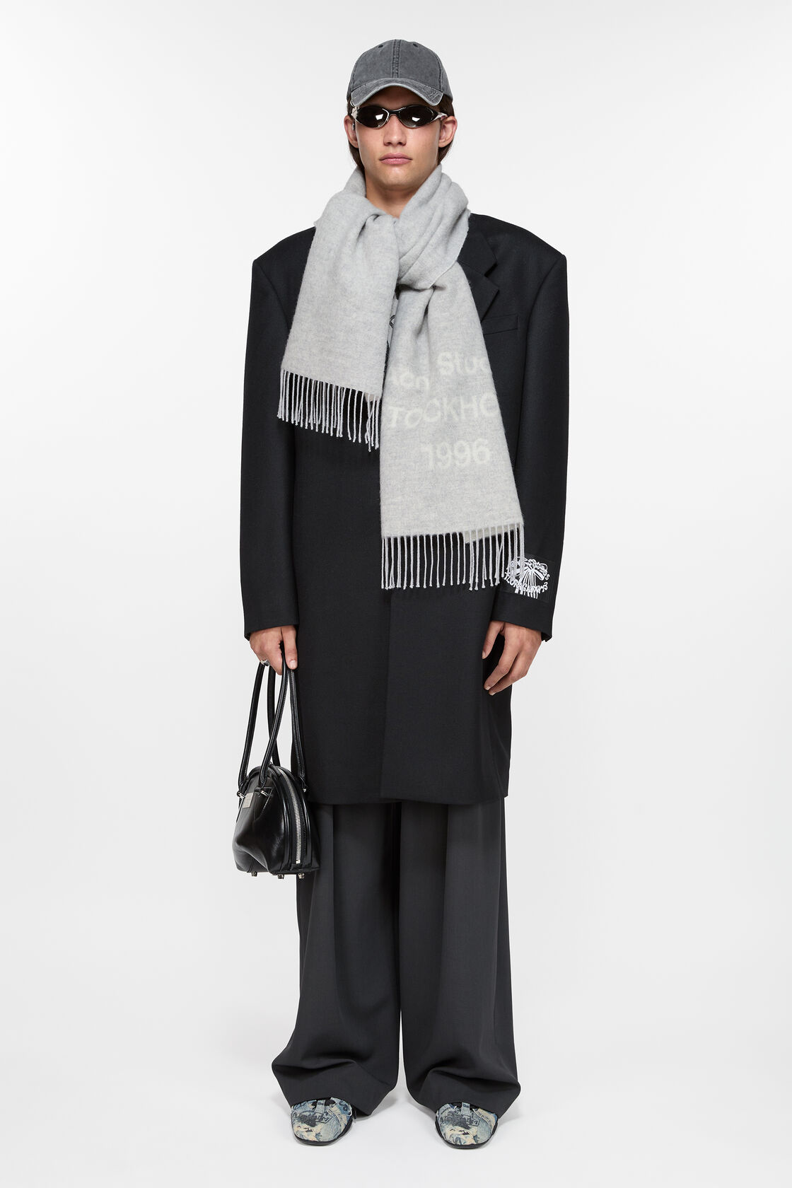 로고 울 스카프, 라이트 그레이 멜란지 / 화이트, 2000x