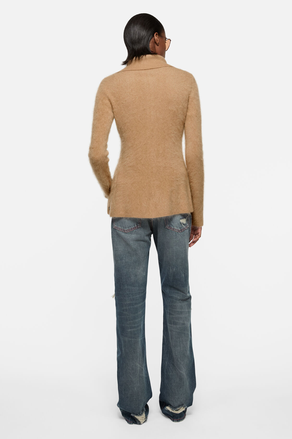 Cashmere zip-up cardigan, Light brown, 2000x