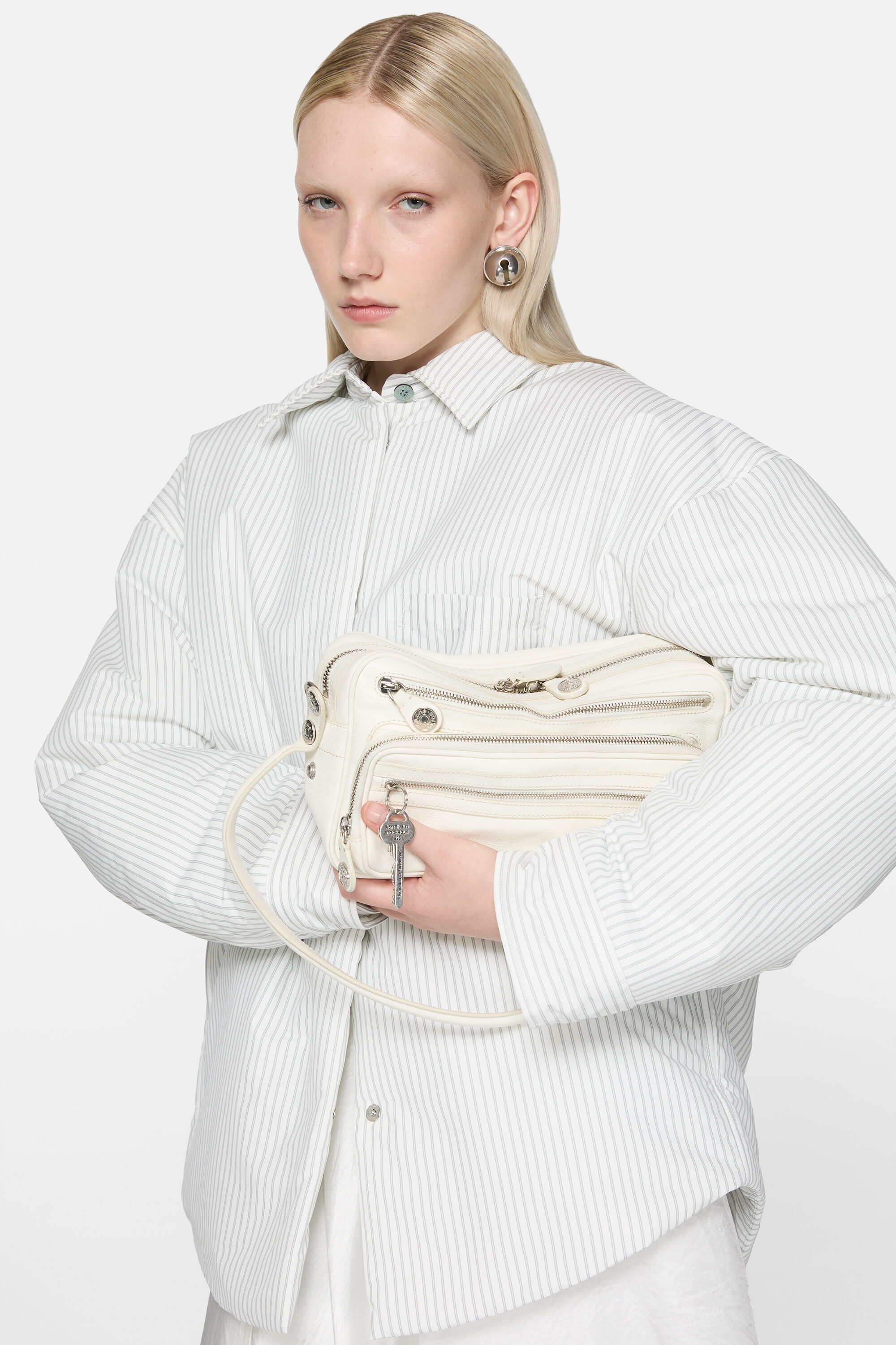 Acne Studios - ストライプテクニカルオーバーシャツ - ホワイト/グレー