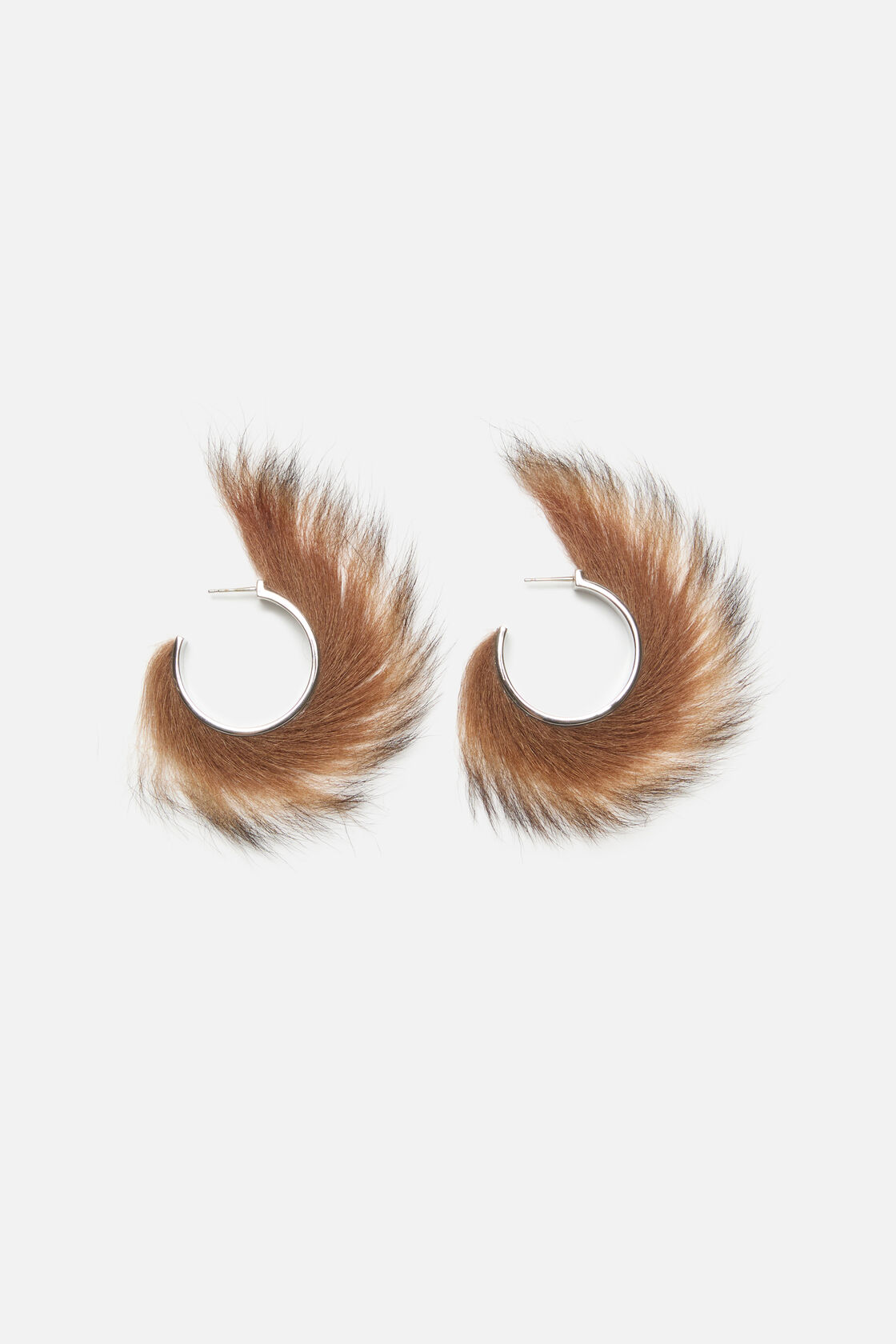 Shearling hoop earrings, Silver/Brown, 2000x