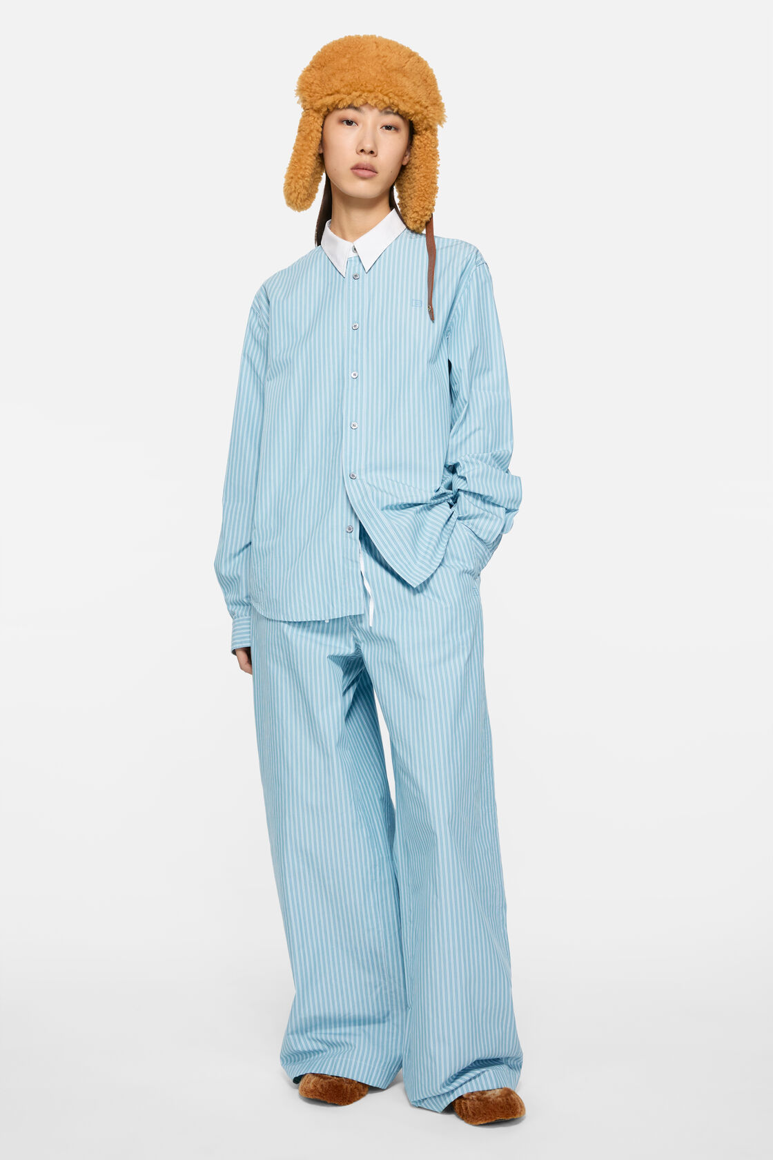 Striped cotton trousers, Turquoise blue, 2000x