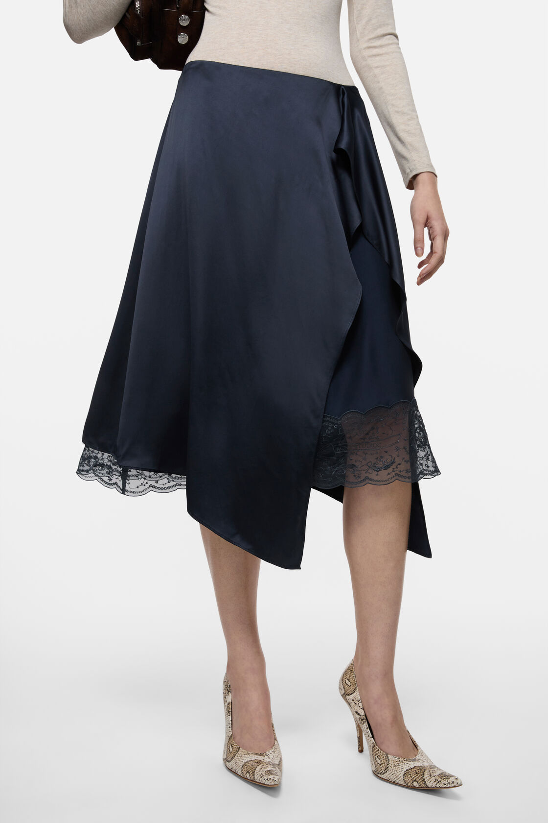 Layered silk skirt, Navy blue, 2000x