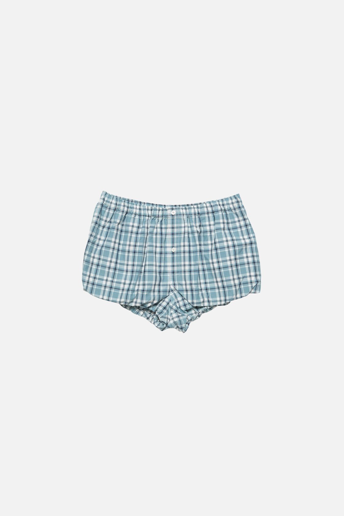Gathered check shorts, Blue/white, 2000x