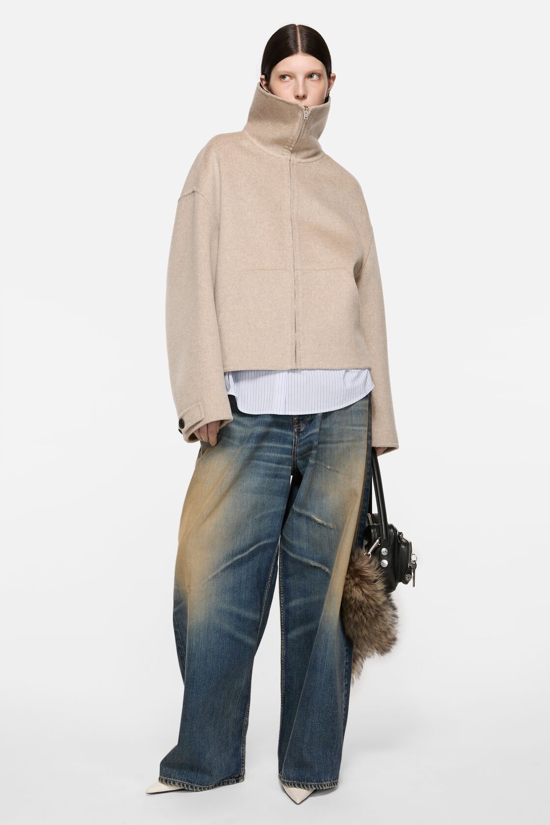 Wool zip jacket, Oatmeal melange, 2000x