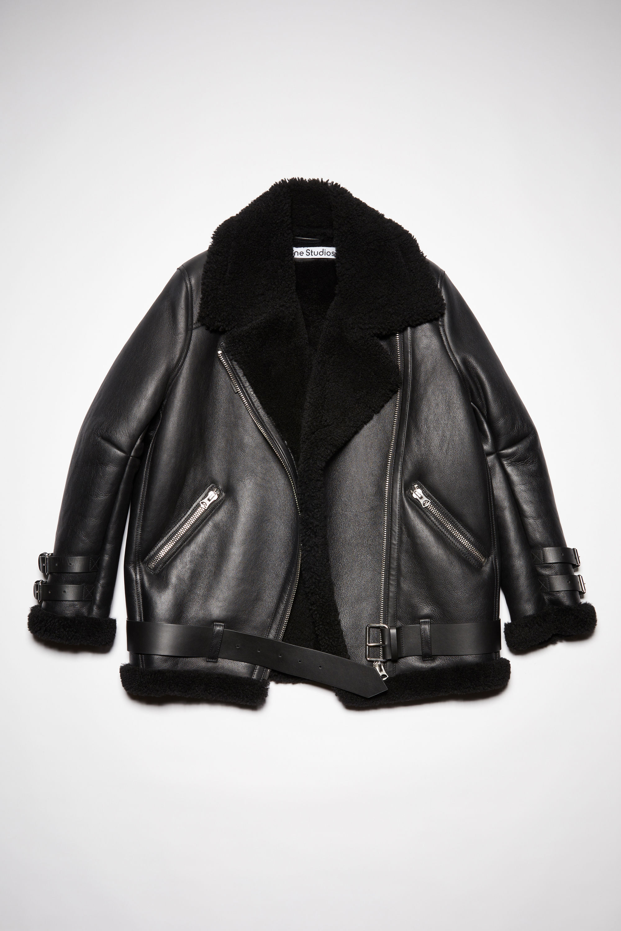 Acne Studios - Leather shearling jacket - Black / Black