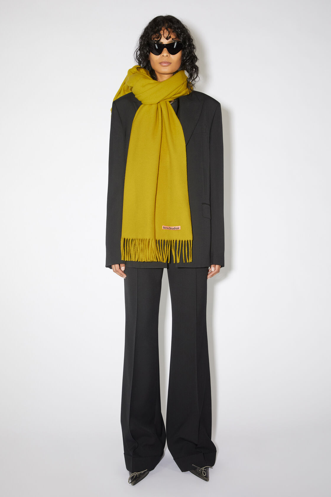 Fringe wool scarf - oversized, Acid yellow, 2000x