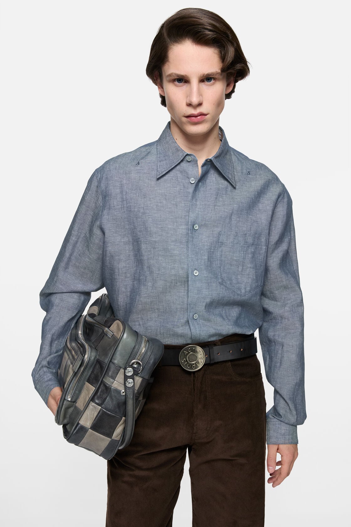 Chambray button-up shirt, Mid blue, 2000x