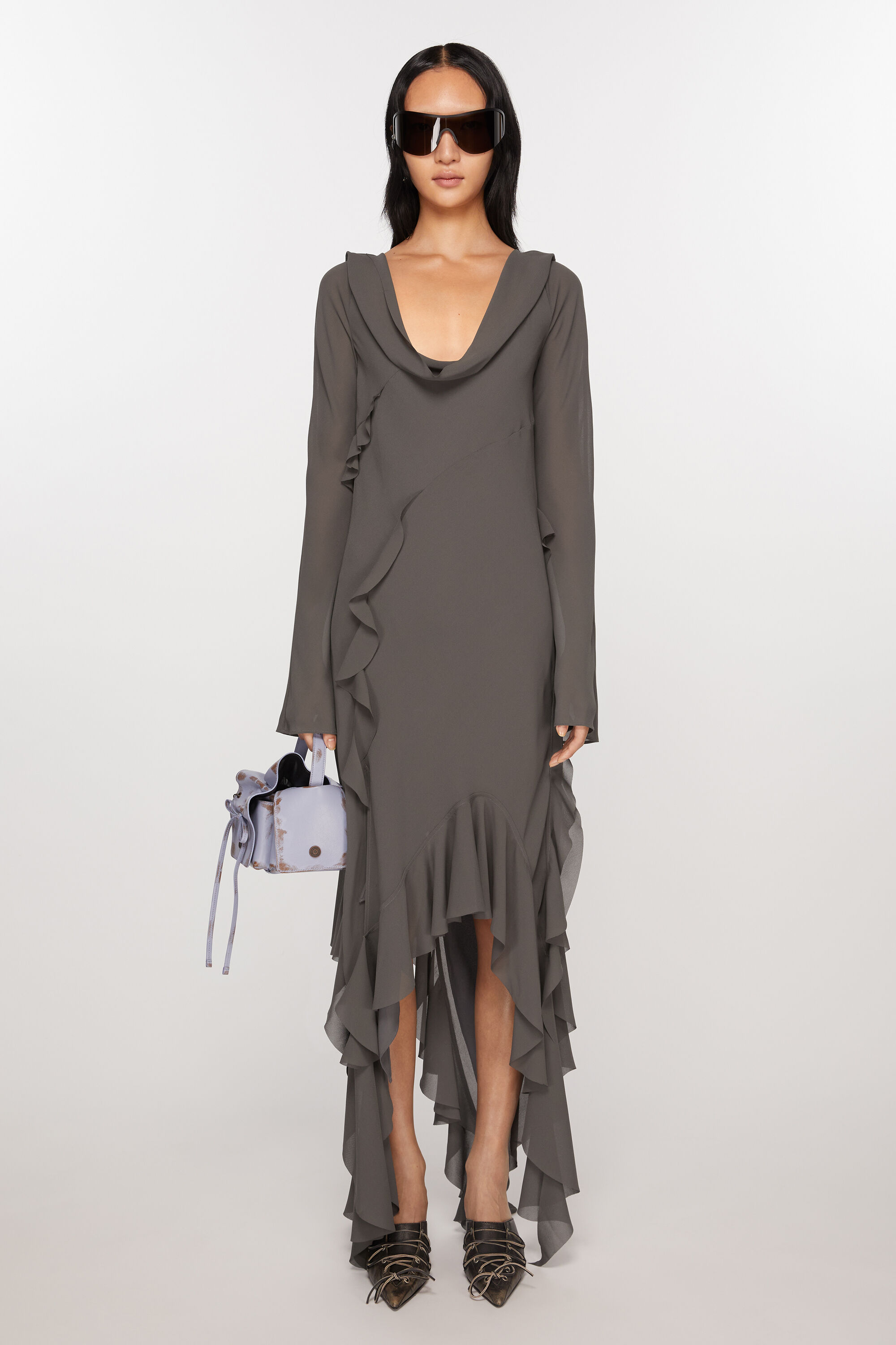 아크네 스튜디오 Acne Studios Drape ruffle dress - Anthracite grey