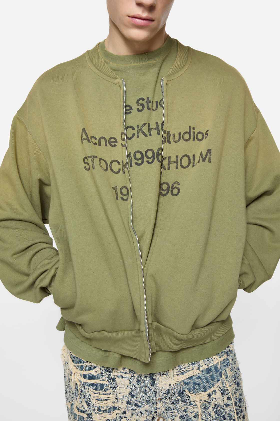 Zip-up cardigan, Olive green, 2000x