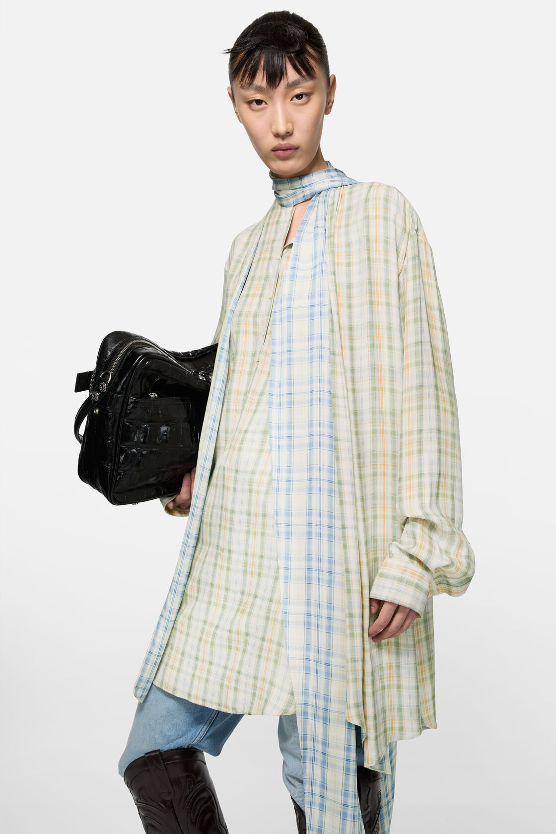 체크 튜닉 드레스, 그린/블루, 2000x