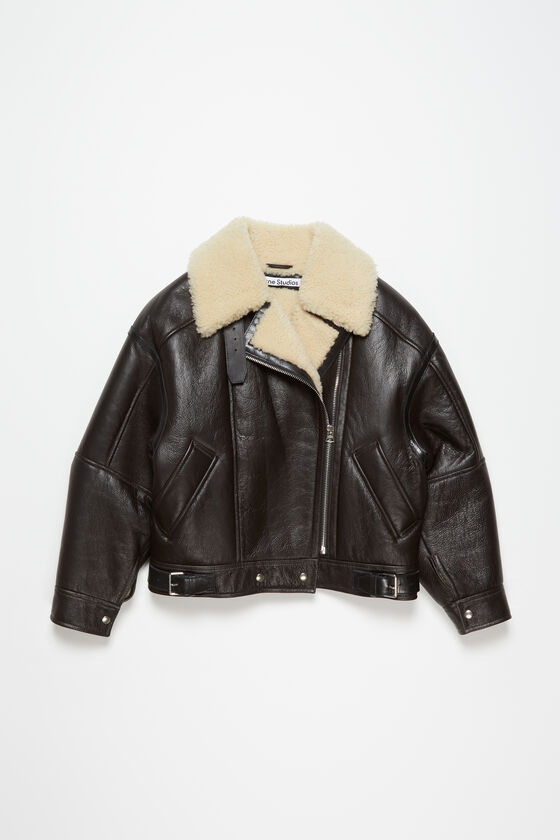 Acne Studios - Leather shearling jacket - Dark brown/beige