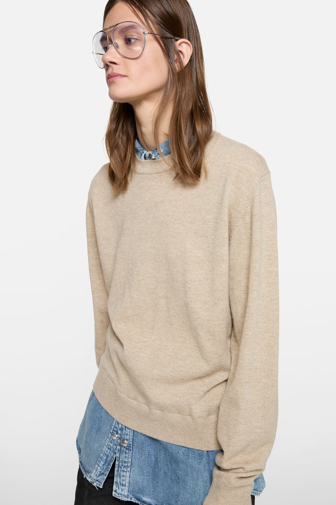 假两件羊毛套头衫, 米色, 2000x