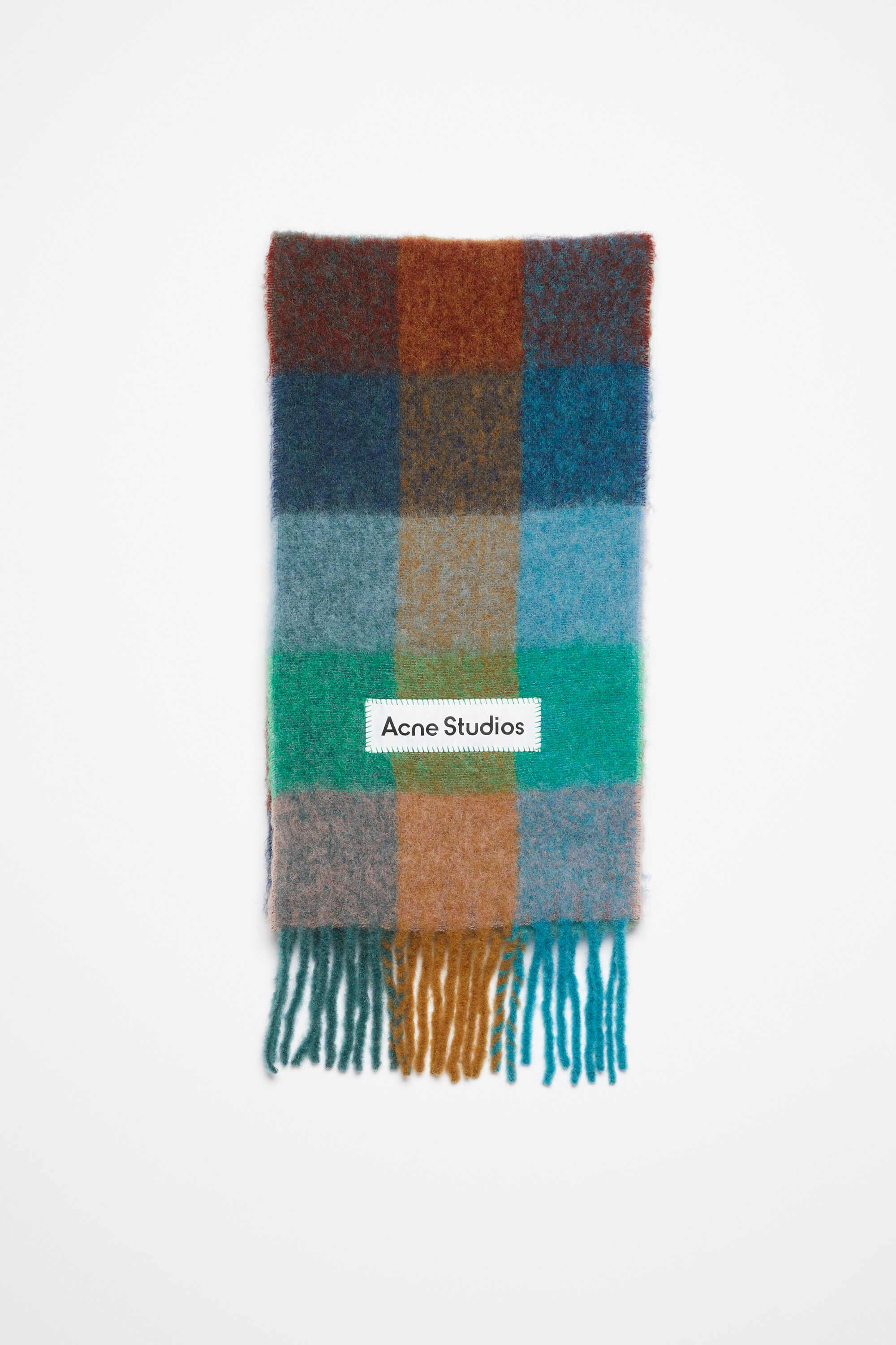 아크네 스튜디오 Acne Studios Mohair checked scarf - Turquoise/camel/blue