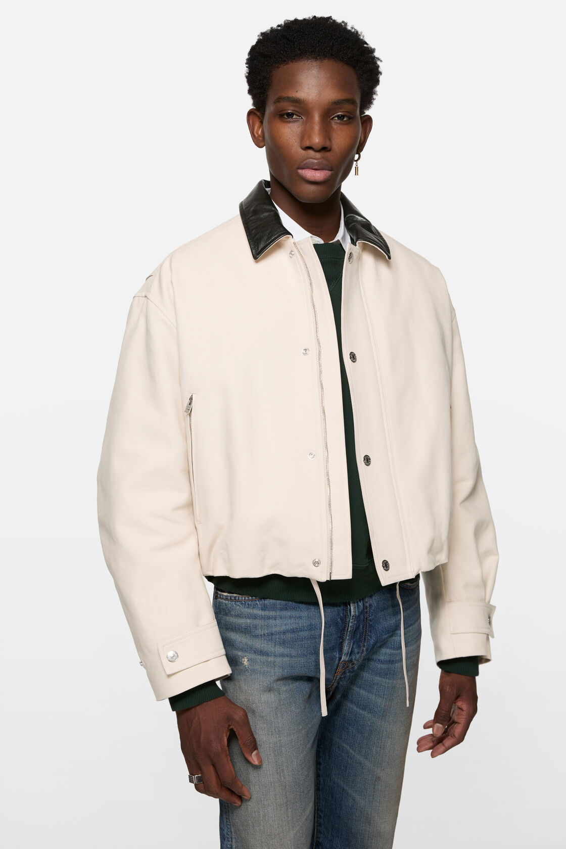 Bomber with leather collar, Light taupe, 2000x