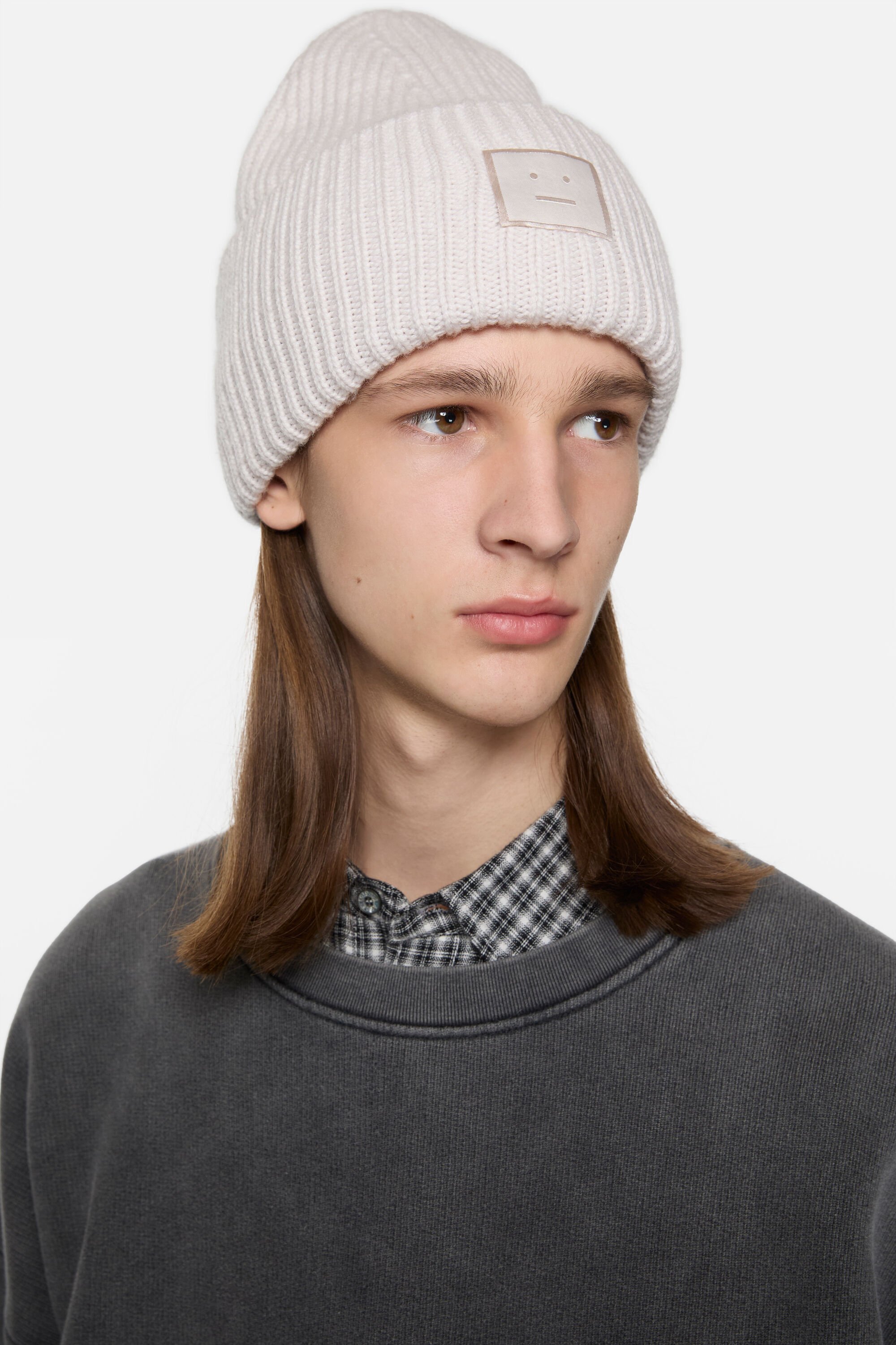 Acne Studios - Large face logo beanie - Yak - Light grey