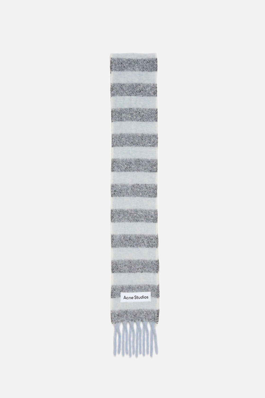 Fringed wool scarf - skinny, Grey/white, 2000x