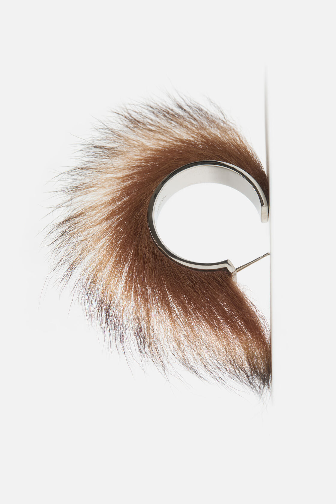 Shearling hoop earrings, Silver/Brown, 2000x