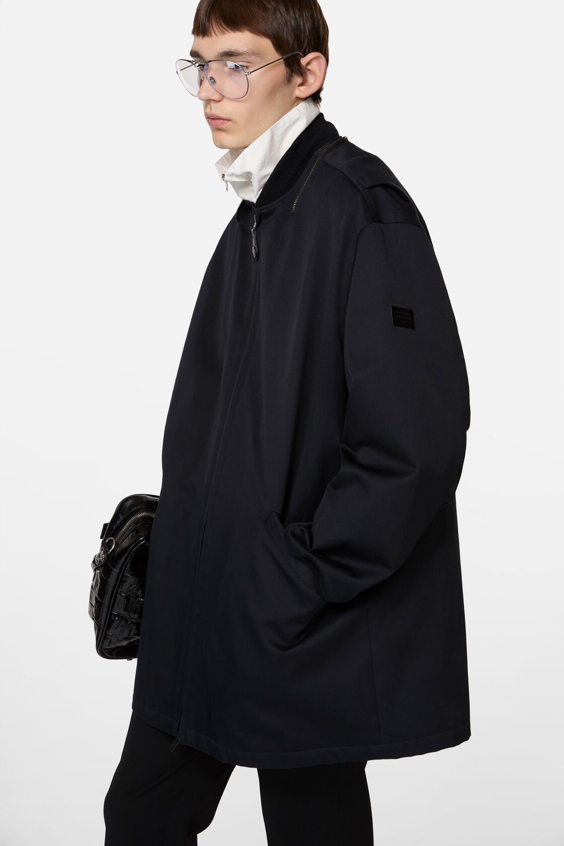 Twill jacket with hood, Black, 2000x