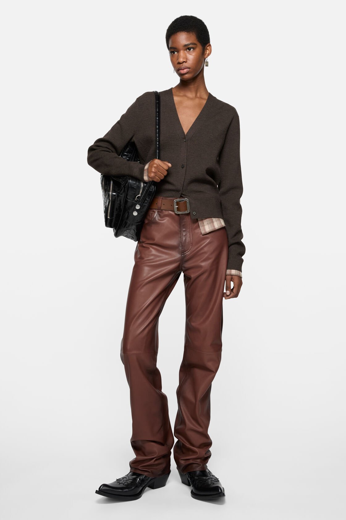 Faded leather trousers, Cognac brown, 2000x