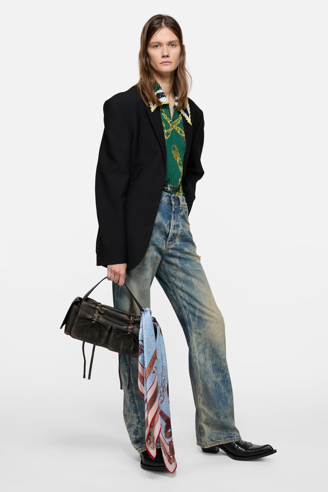 Printed silk scarf, Denim blue, 2000x