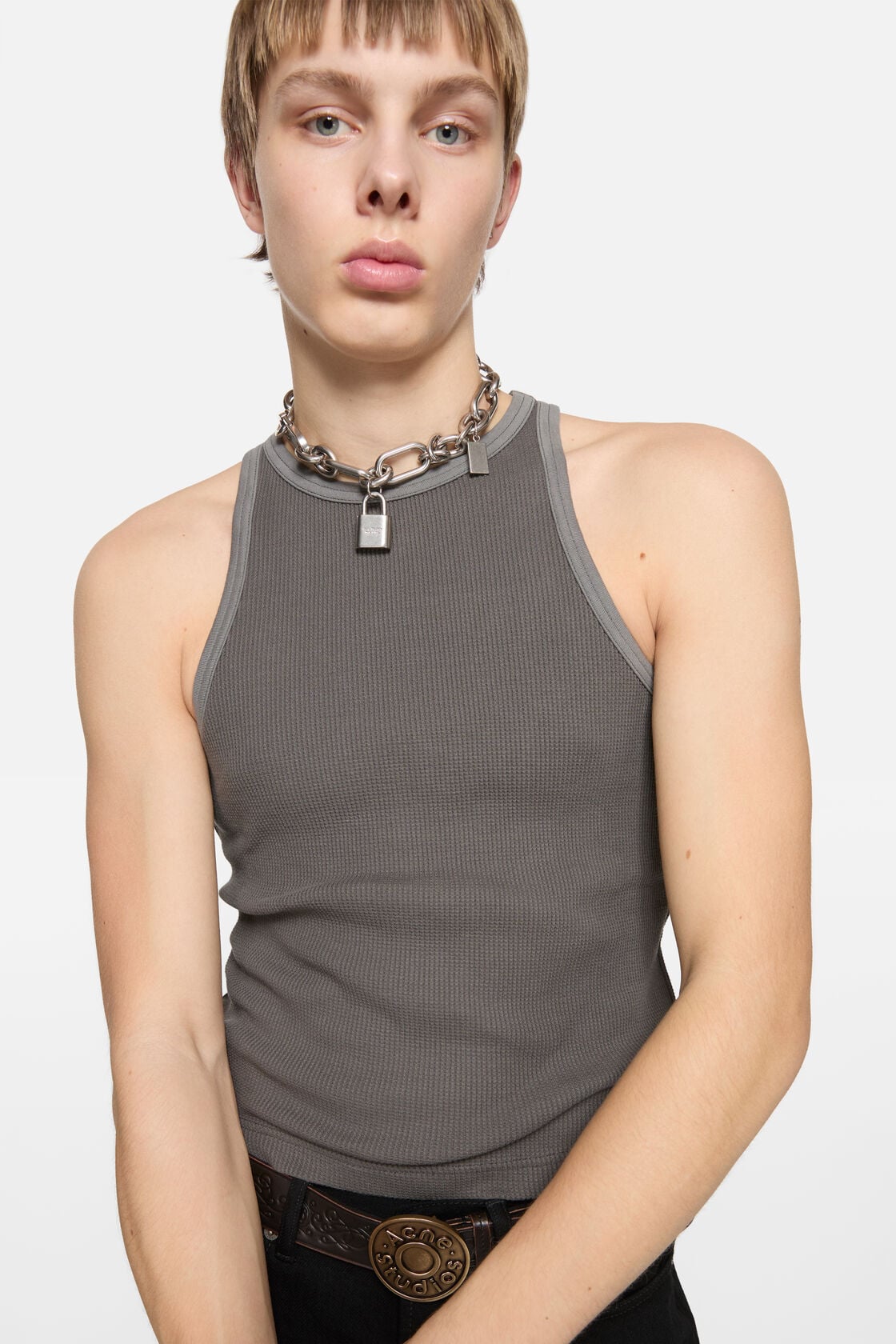 Padlock chain necklace, Silver, 2000x