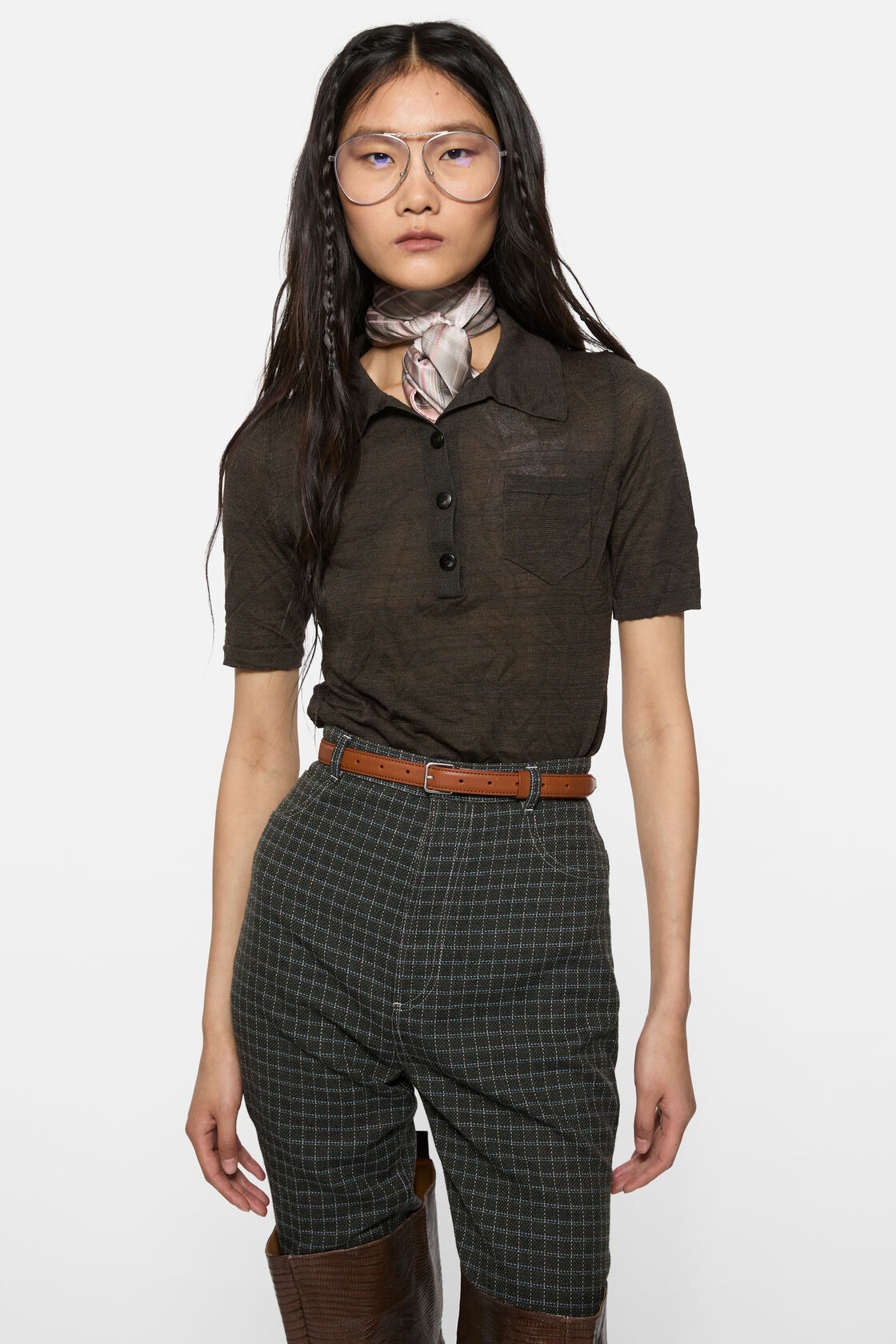 Silk polo knit, Dark brown melange, 2000x