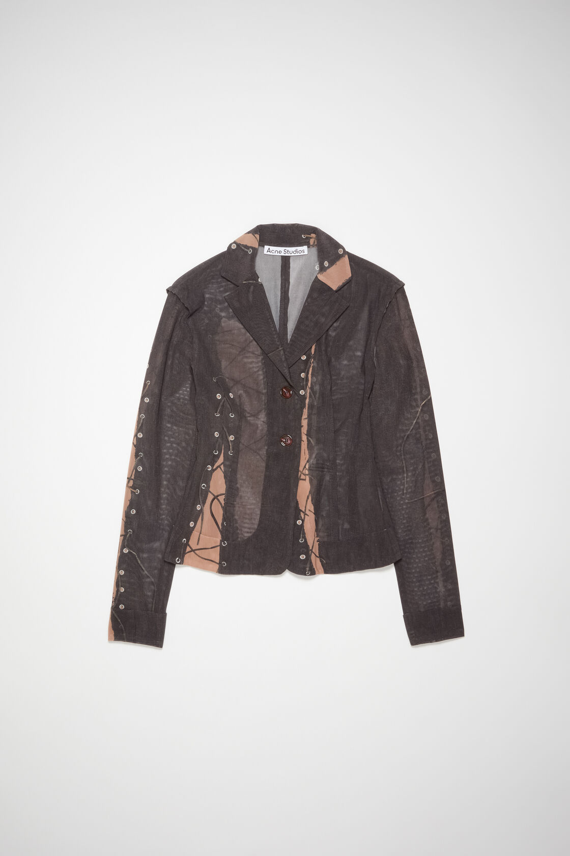 Trompe l'oeil single-breasted jacket, Dark brown/beige, 2000x