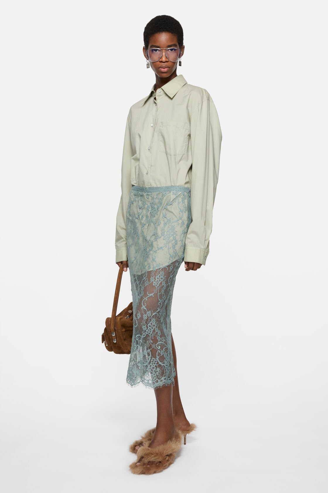 Layered shirt dress, Eucalyptus green, 2000x