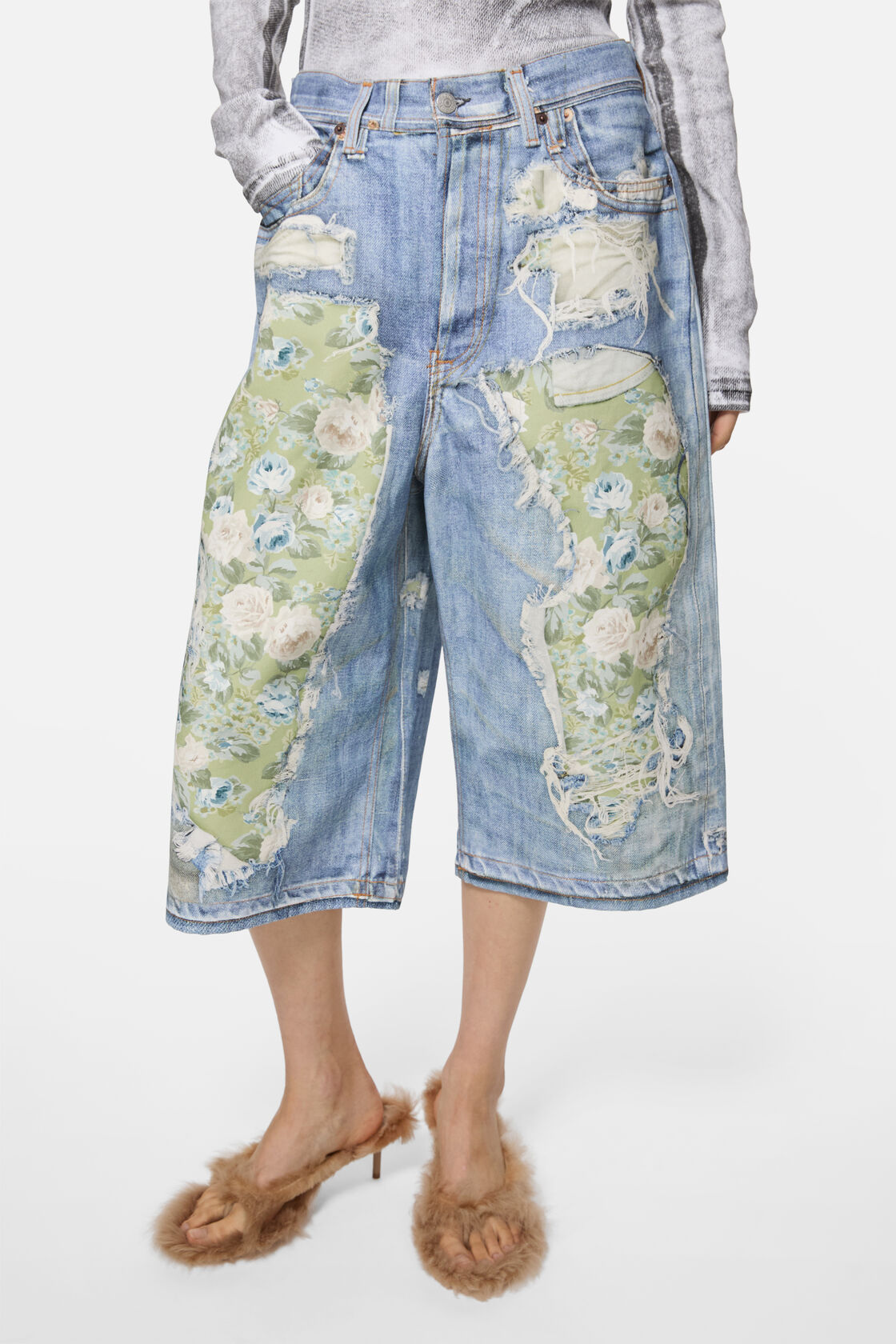 错视效果牛仔短裤, 蓝色/绿色, 2000x