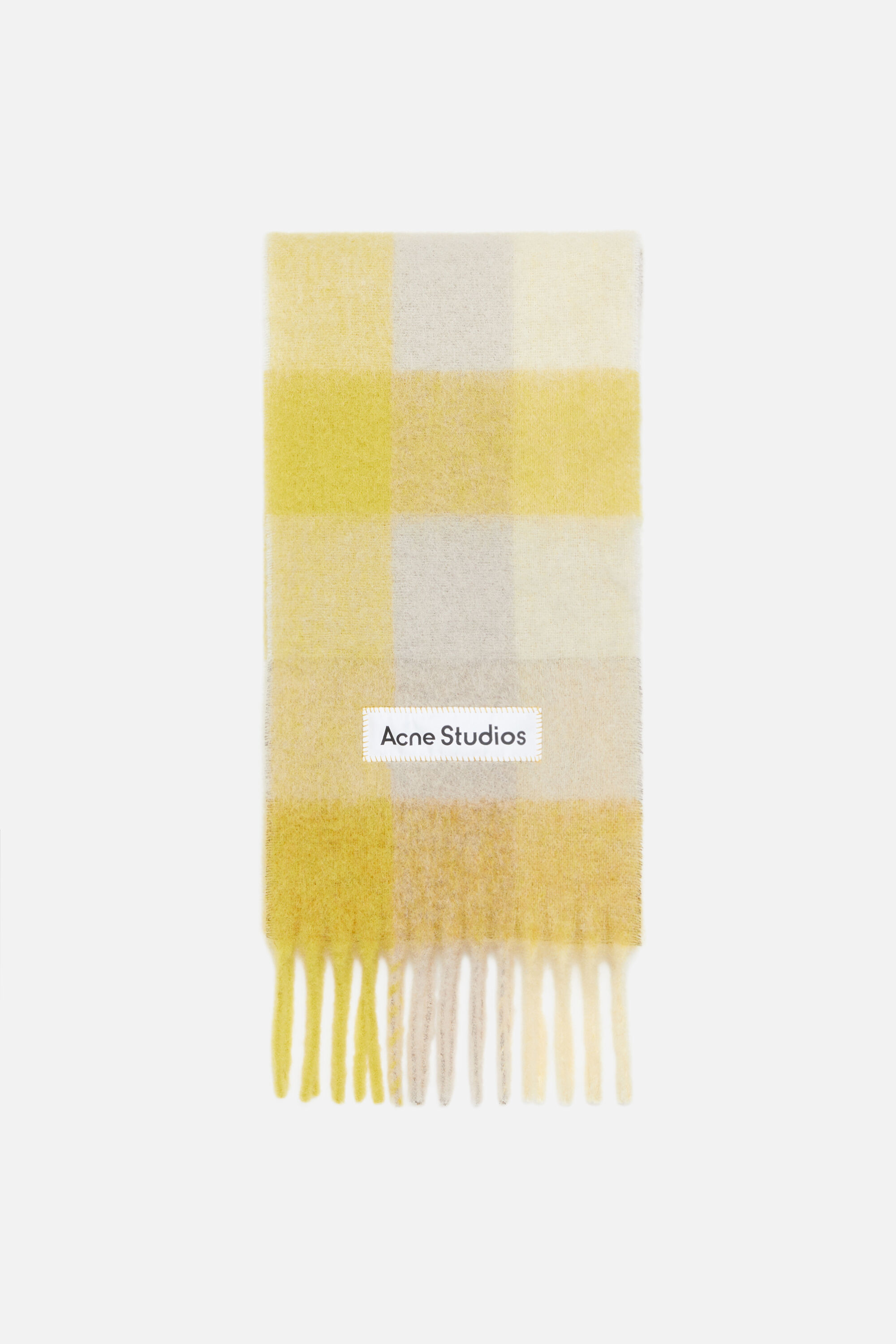 Acne Studios マフラー モヘアチェックスカーフ ブラウン/イエロー Acne Studios - モヘアチェックスカーフ - チェスナットブラウン