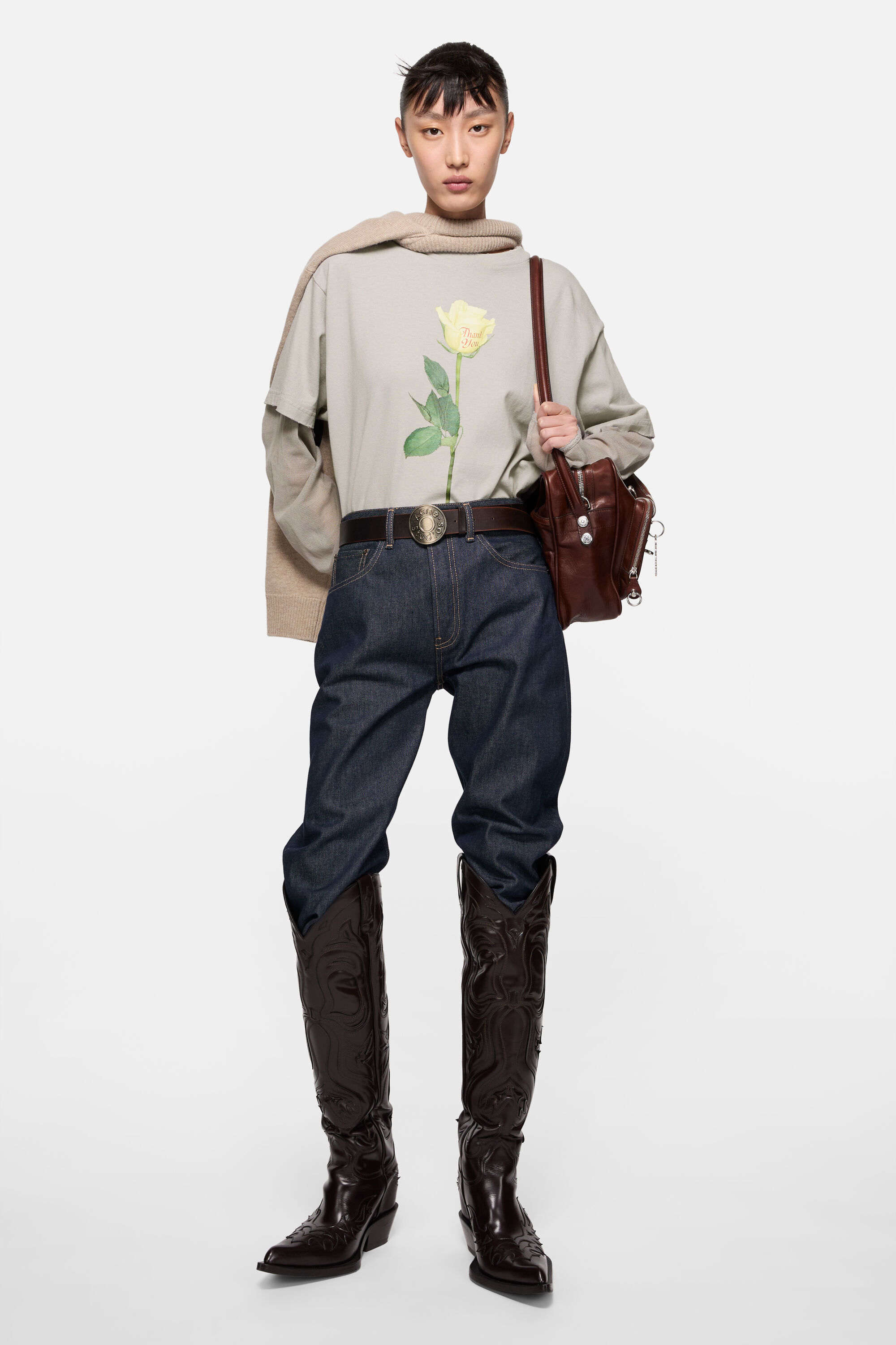 Acne Studios - レイヤードグラフィックTシャツ - ライトグレー