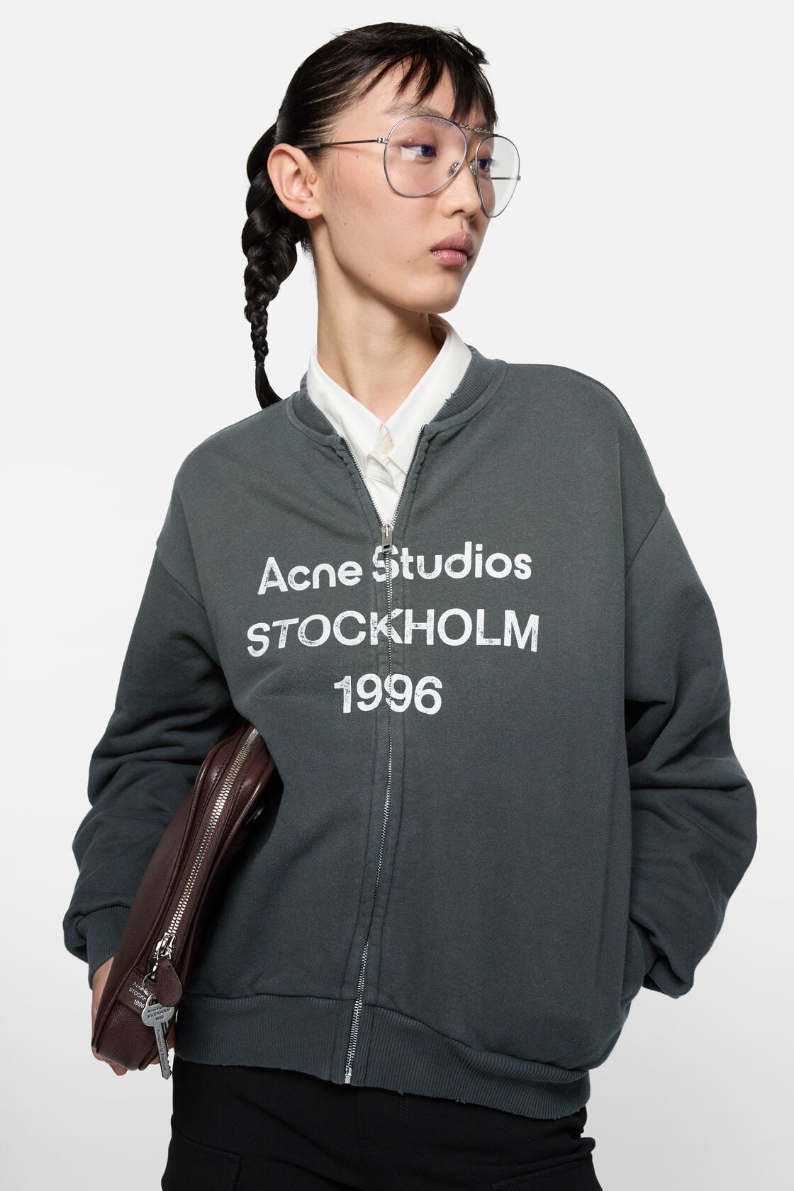 Washed zip-up cardigan, Black, 2000x